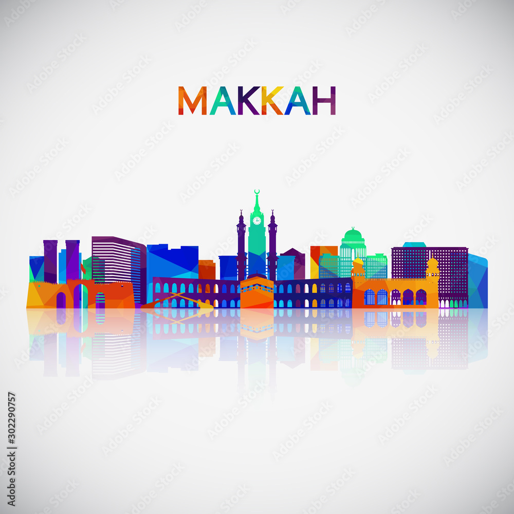 Makkah skyline silhouette in colorful geometric style. Symbol for your design. Vector illustration.