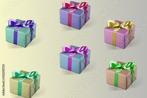 Collection Gift box with ribbon on colorful gradient background