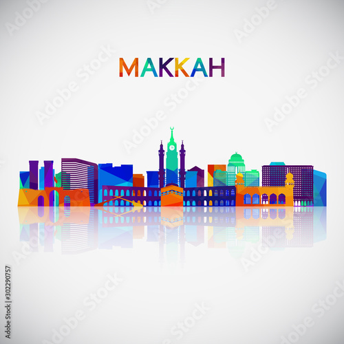 Makkah skyline silhouette in colorful geometric style. Symbol for your design. Vector illustration.