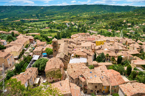 High angle view of town of Moustiers-Sainte-Marie