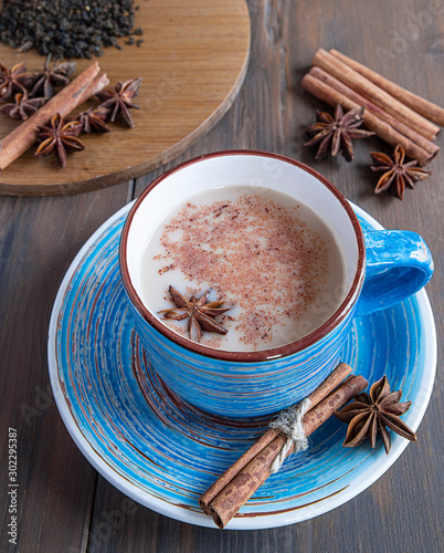 cup of tea with cinnamon and star anise