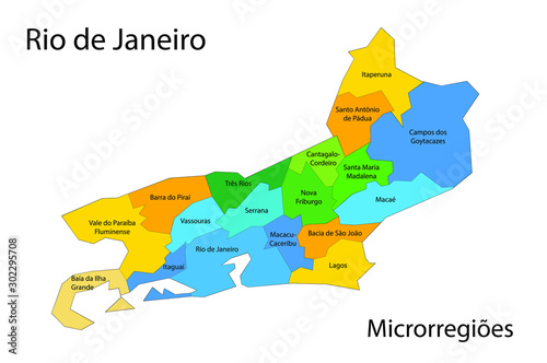 Rio de Janeiro map with Microrregioes highlighted, vector with simple lines of state and municipal political divisions