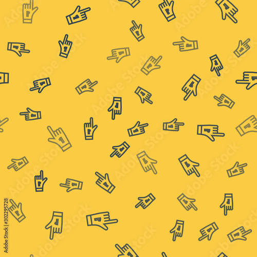 Blue line Number 1 one fan hand glove with finger raised icon isolated seamless pattern on yellow background. Symbol of team support in competitions. Vector Illustration