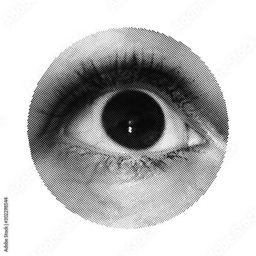 Close Up Human Eye. Vector Halftone