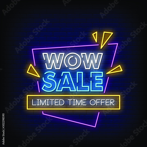 Wow Sale Neon Signs Style text vector