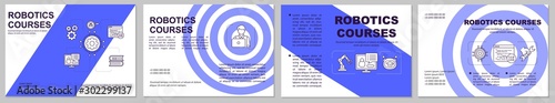 Robotics science brochure template. Cybernetics courses. Flyer, booklet, leaflet print, cover design with linear illustrations. Vector page layouts for magazines, annual reports, advertising posters