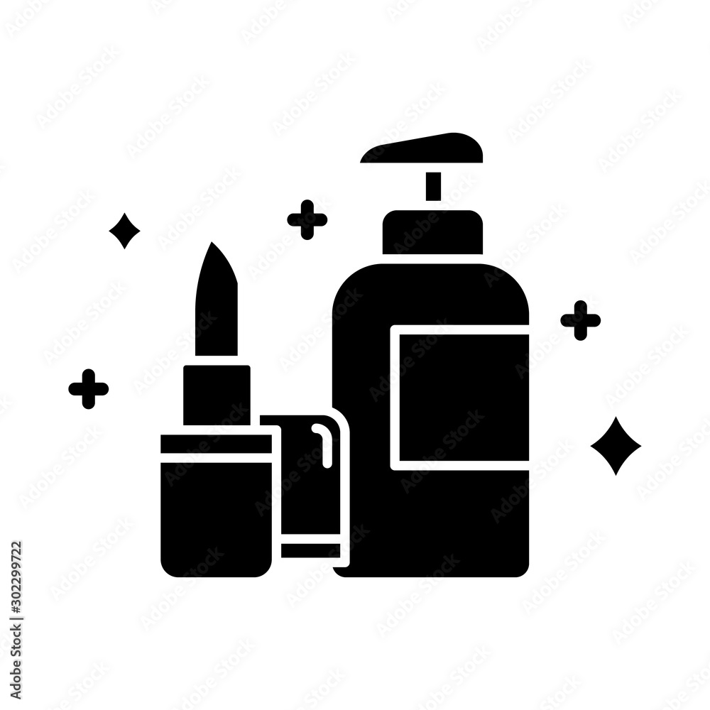 Beauty and personal care glyph icon. Makeup and skincare. Decorative cosmetics. E commerce department, online shopping categories. Silhouette symbol. Negative space. Vector isolated illustration Beauty and personal care glyph icon. Makeup and skincare. Decorative cosmetics. E commerce department, online shopping categories. Silhouette symbol. Negative space. Vector isolated illustration