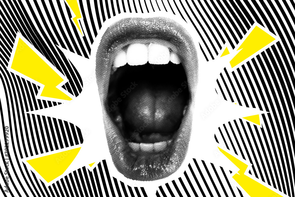 Open Screaming Mouth On A Striped Background Stock Vector | Adobe Stock