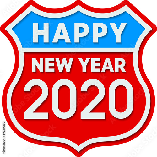 Happy New Year 2020. Retro route sign. Christmas design element.