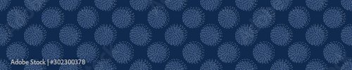 Embroidery Border Boro Fabric Circle. Sashiko Kantha Vector Pattern. Needlework Seamless Banner Edging. Indigo Blue Running Hand Stitch Texture Trim. Wabi Sabi Textile Japan Decor. Washi Tape EPS 10