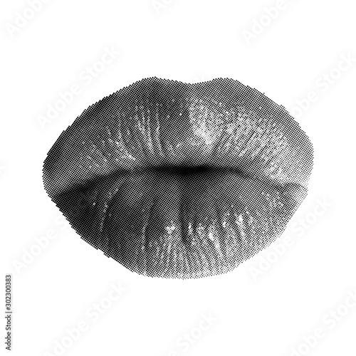 Closed Halftone Female Mouth. Kissing Lips