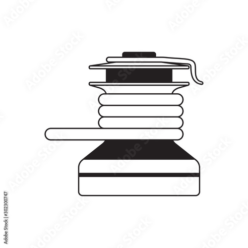 yacht winch with rope black and white isolated object