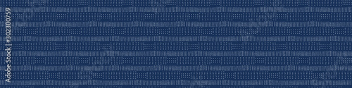 Embroidery Boro Fabric Sashiko Kantha Vector Border Pattern. Striped Needlework Banner Background Indigo Blue Style. Running Hand Stitch Texture Textile Trim. Japan Decor. Masculine Washi Tape EPS 10