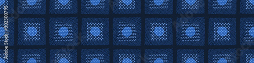  Embroidery Border Boro Fabric Circle. Sashiko Kantha Vector Pattern. Needlework Seamless Banner Edging. Indigo Blue Running Hand Stitch Texture Trim. Wabi Sabi Textile Japan Decor. Washi Tape EPS 10