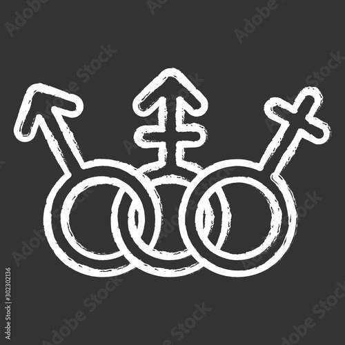 Transgender people equality chalk icon. Female, male human rights. Trans human tolerance. Gender signs. Transsexual, intersex pride. Feminism, democracy. Isolated vector chalkboard illustration