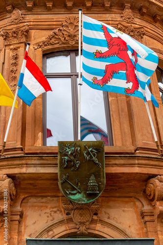Wiltz, Luxembourg coat of arms on the building of the town hall photo