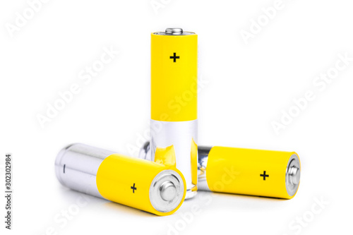 AA alkaline batteries on white background. photo
