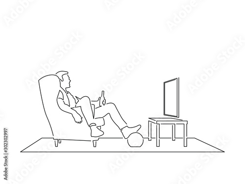 Person watching tv isolated line drawing, vector illustration design.