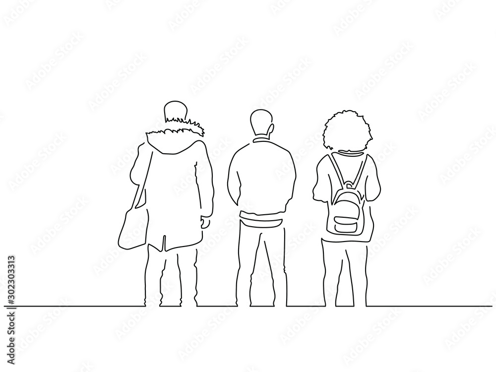 People from behind isolated line drawing, vector illustration design. People from behind isolated line drawing, vector illustration design.