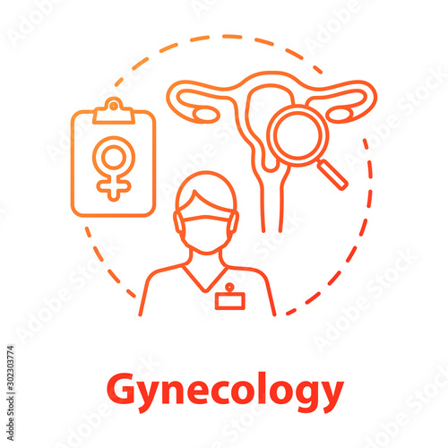 Gynecology red gradient concept icon. Women healthcare idea thin line illustration. Gynaecologist, doctor. Female reproductive system, fertility, anatomy. Vector isolated outline drawing