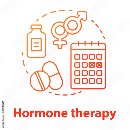 Hormone therapy red gradient concept icon. Pills idea thin line illustration. Medicine, medical treatment, birth control. Menopause, cancer, transgender medication. Vector isolated outline drawing