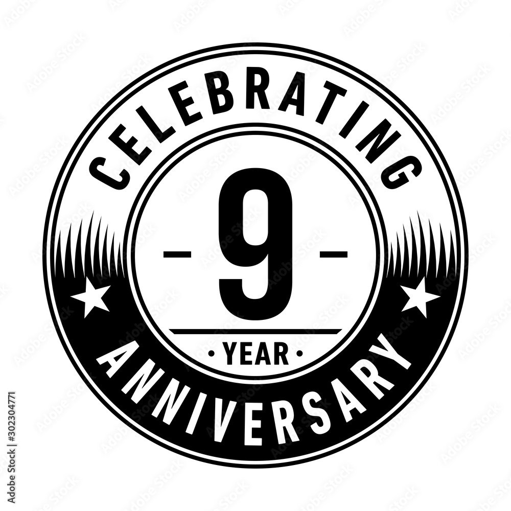 9 years anniversary celebration logo template. Vector and illustration.