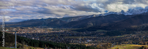 Panorama HDR of the Tatra Mountains and Zakopane in Poland, National Park, pictures taken in cloudy day.