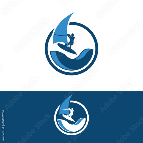 Windsurfing and windsurfer on waves in circle,