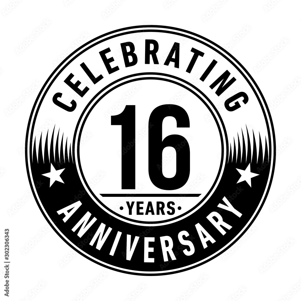 16 years anniversary celebration logo template. Vector and illustration.
