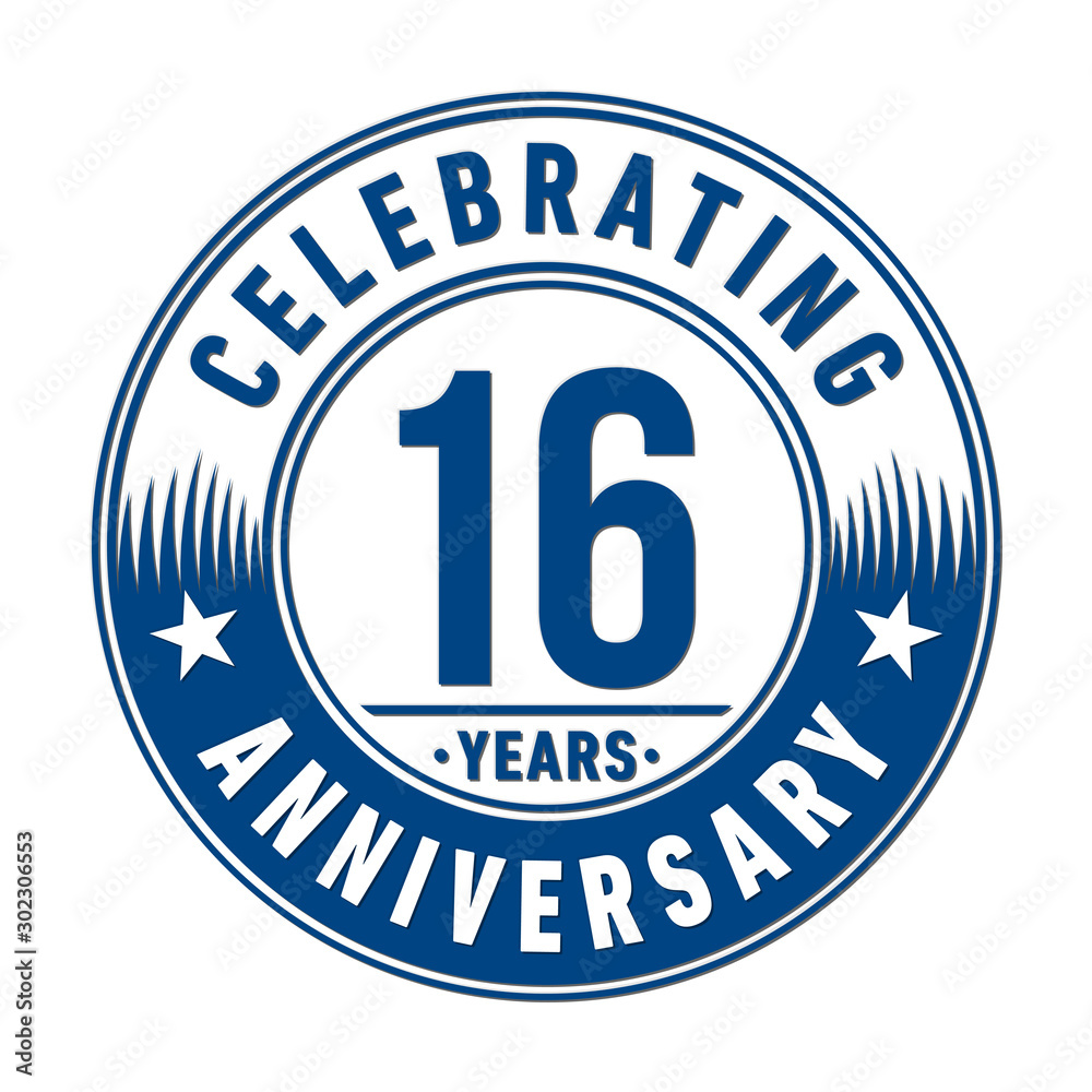 16 years anniversary celebration logo template. Vector and illustration.
