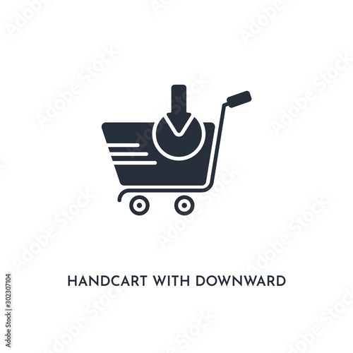 handcart with downward arrow icon. simple element illustration. isolated trendy filled handcart with downward arrow icon on white background. can be used for web, mobile, ui.