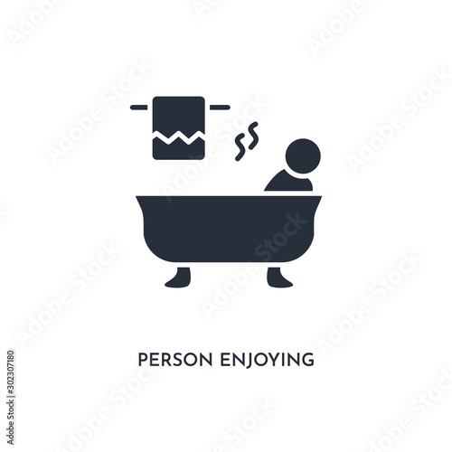 person enjoying jacuzzi bath icon. simple element illustration. isolated trendy filled person enjoying jacuzzi bath icon on white background. can be used for web, mobile, ui.