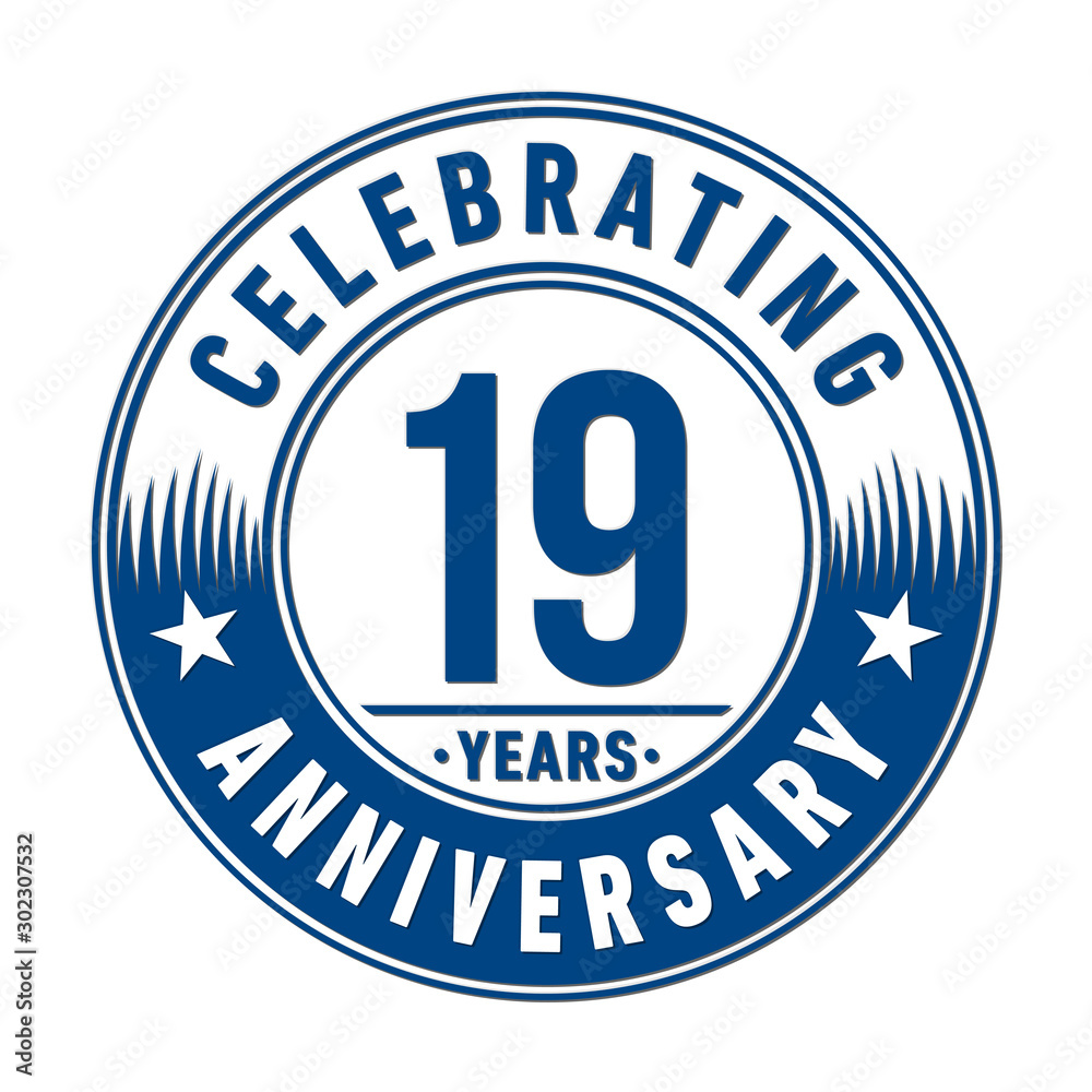 19 years anniversary celebration logo template. Vector and illustration.