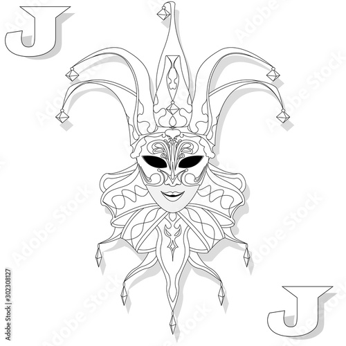 Face mask joker style. Isolated vector illustration on white background. Coloring adult page.
