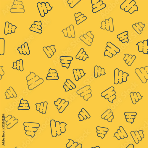 Blue line Shit icon isolated seamless pattern on yellow background. Vector Illustration