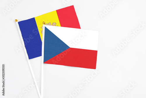 Free Download Czech Republic and Andorra stick flags on white background. High quality fabric, miniature national flag. Peaceful global concept.White floor for copy space. - GFXLoad