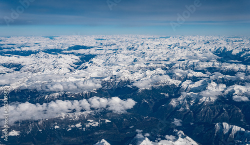 Birds eye view of the Alps over Switzerland