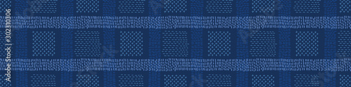 Dark Blue Denim Linen Vector Border Pattern. Heathered Marl Quilt Patchwork Effect. Woven Indigo Space Dyed Texture Banner Trim. Fabric Textile Background bordure Edging. Cotton Washi Tape EPS 10  