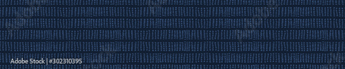  Embroidery Boro Fabric Sashiko Kantha Vector Border Pattern. Striped Needlework Banner Background Indigo Blue Style. Running Hand Stitch Texture Textile Trim. Japan Decor. Masculine Washi Tape EPS 10