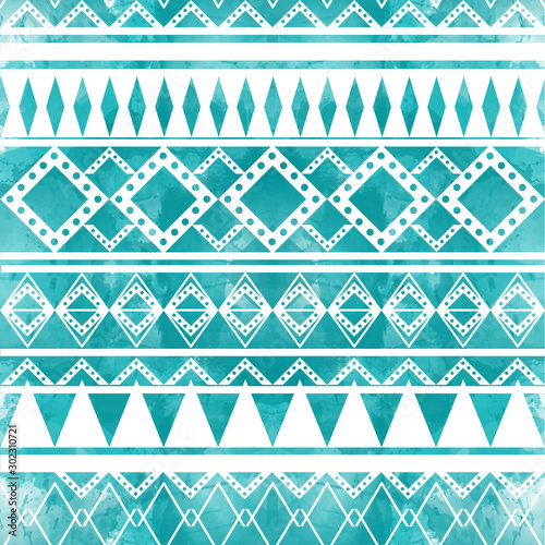 Seamless vector tribal texture set. Tribal seamless texture. Watercolor seamless backdrop. Boho stripes. Striped vintage boho fashion style pattern background with tribal shape elements.
