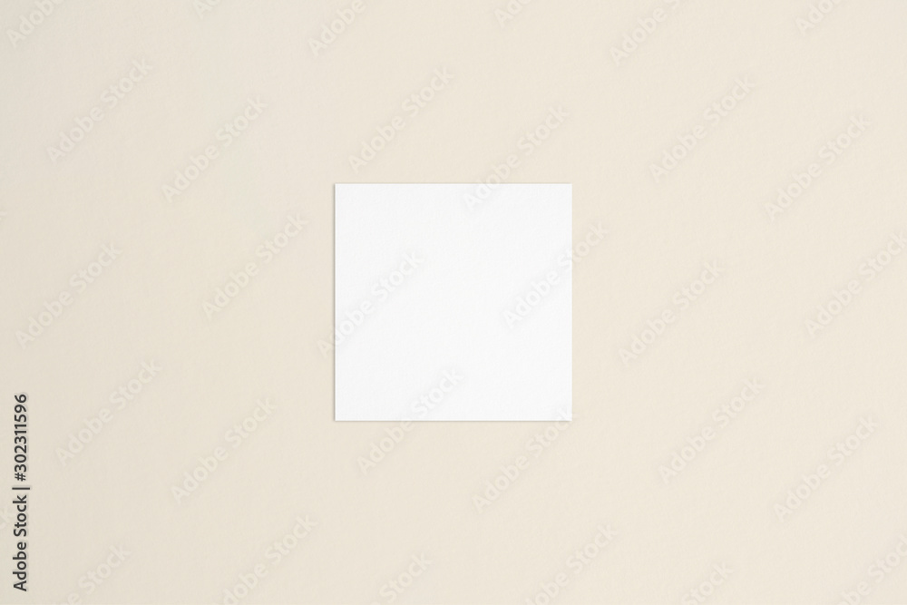 Square empty white business card template on bone coloured background. Flat lay, top view. For branding identity, logo design pitches and marketing. Square empty white business card template on bone coloured background. Flat lay, top view. For branding identity, logo design pitches and marketing.