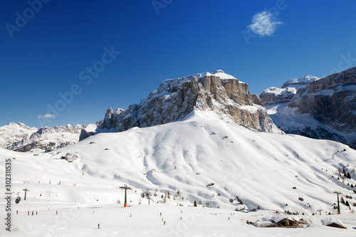 The ski resort Campitello di Fassa, Dolomites, Italy