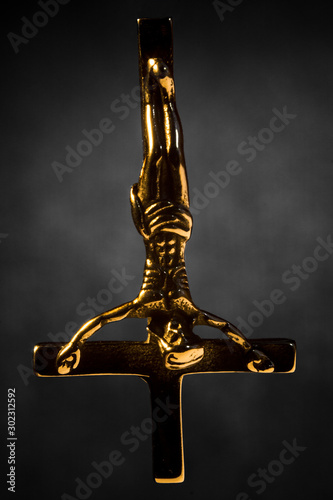 Photography Falling Golden Satanic Crucifix