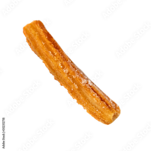 Traditional Churro  isolated on white  background.  Churro - Fried dough pastry, close up photo