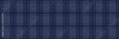 Embroidery Boro Fabric Sashiko Kantha Vector Border Pattern. Striped Needlework Banner Background Indigo Blue Style. Running Hand Stitch Texture Textile Trim. Japan Decor. Masculine Washi Tape EPS 10