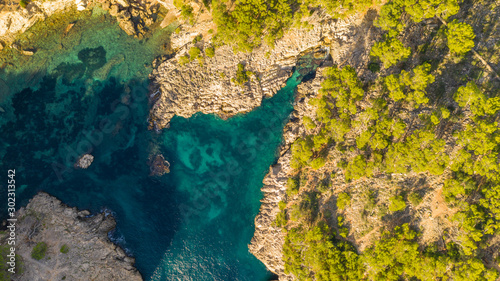 top view of the rocky coast of Majorca Spain