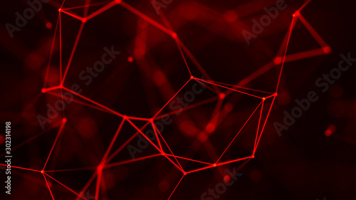 Abstract digital connection dots and lines. Technology background. Network connection structure. Red plexus effect. 3d