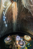 Hall of Salt Mine Salina Turda museum. popular travel destination. underground lake