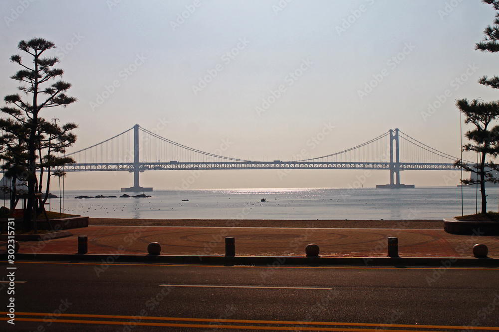 Fototapeta premium The beach and the Busan bridge in South Korea