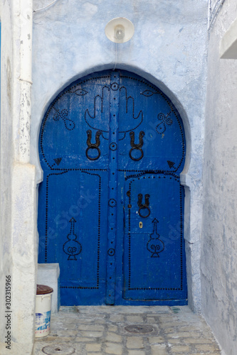 arabic tunisian medina blue door